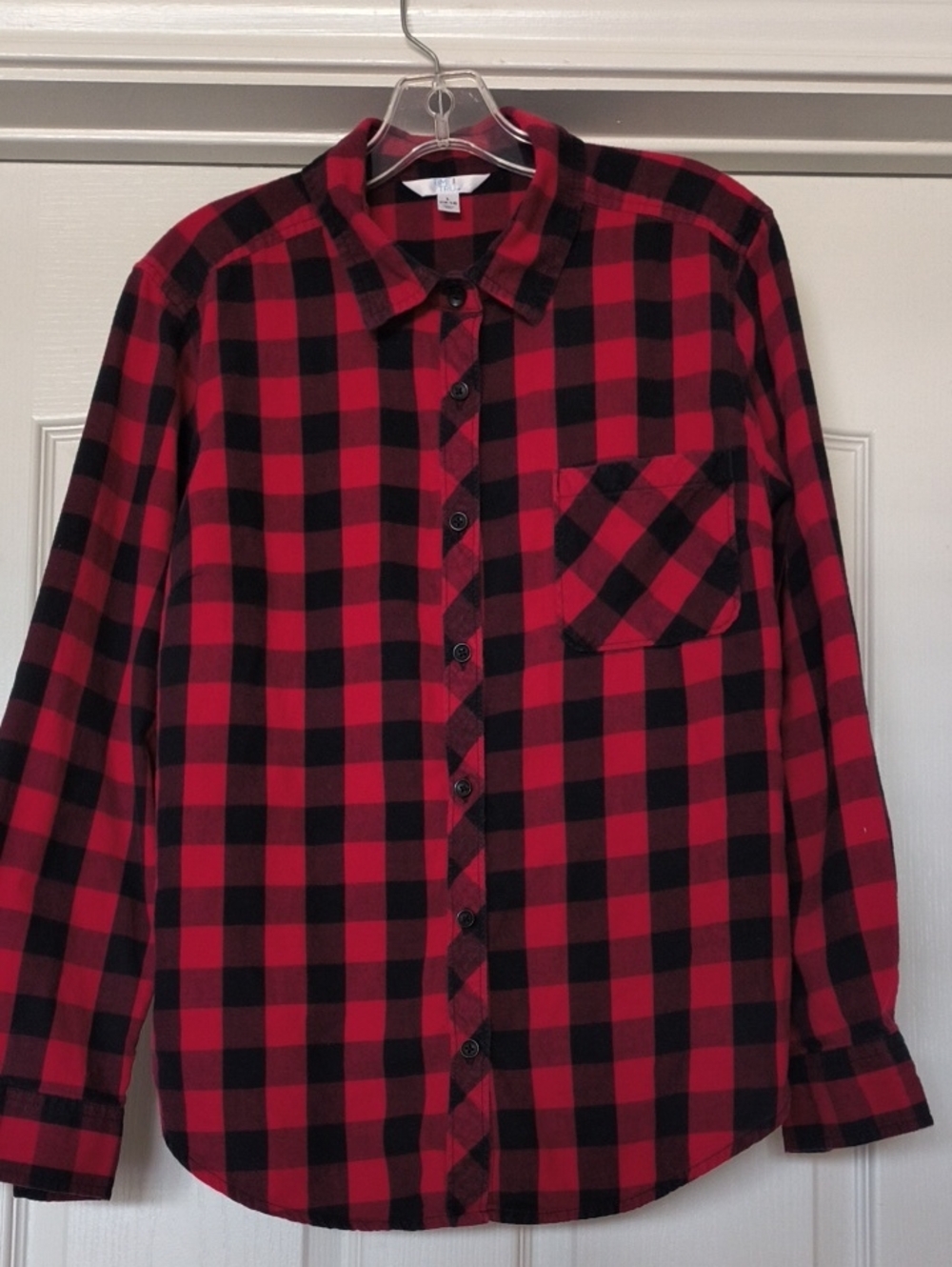 Time and Tru Red and Black Buffalo Plaid Button-Down Shirt